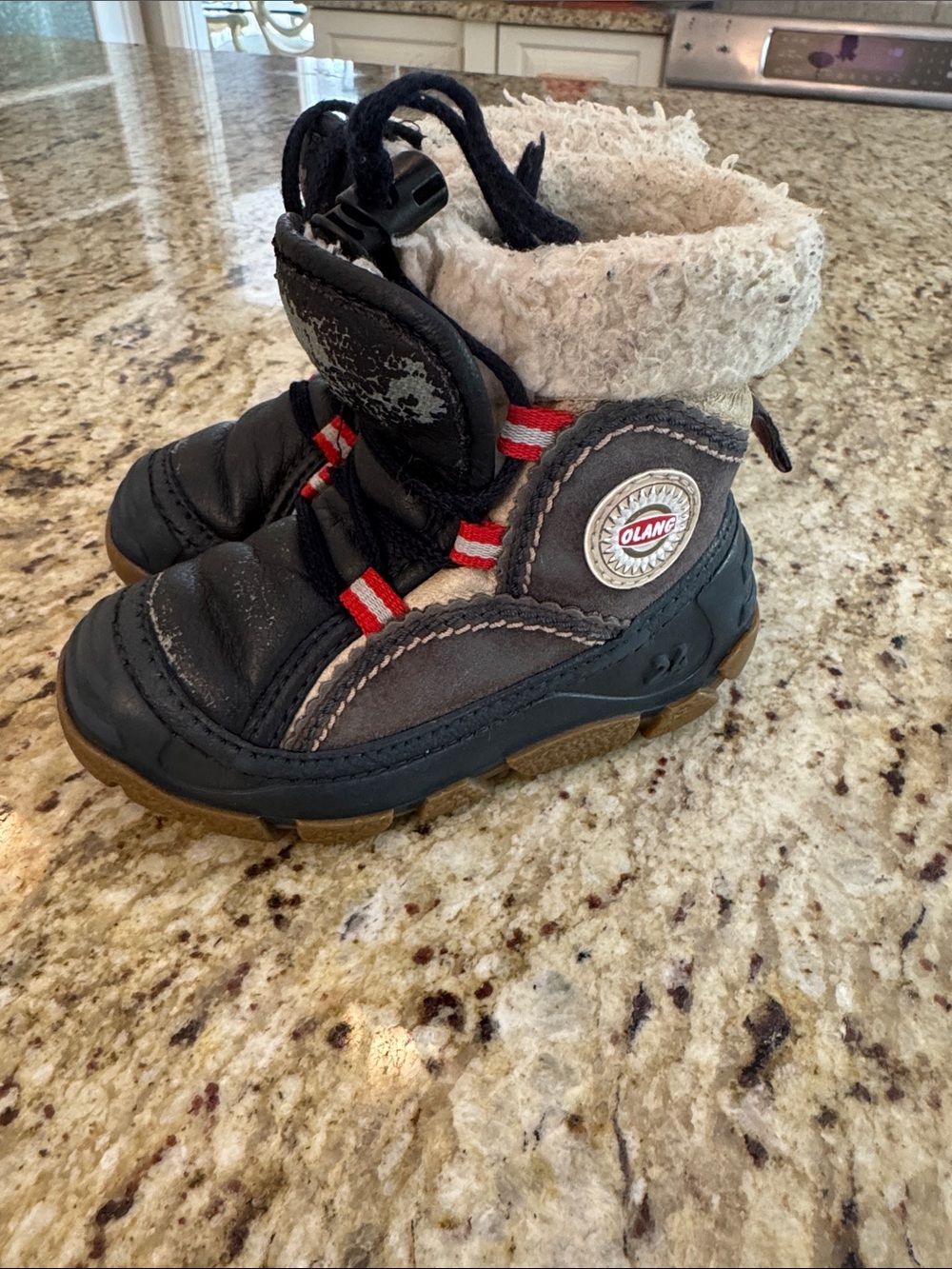Kids Gray Winter Boots with Cream Faux-Fur Collar